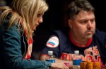 Jennifer Harman and Sergey Altbregin focus in on their next card. Both return for Day 3.