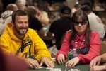 Annette Obrestad and Joe Sebok share a laugh at the $1,500 Pot-Limit Hold 'Em event. Obrestad, 21, is making her first appearance at the WSOP this year.