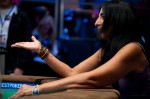 Christine Pietsch reacts to a river card at the final table. 