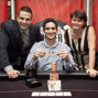 Jack Effel, Jonathan Aguiar (winner), Lucy Denos after Aguiar wins the WSOPE Event 5. 