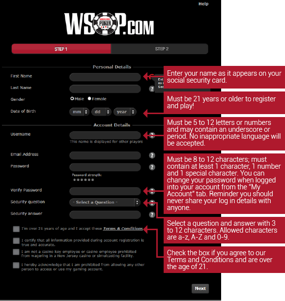 WSOP Registration Step 1