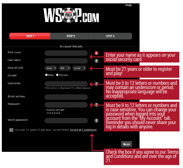 WSOP Registration Step 1