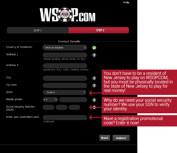 WSOP Registration Step 2