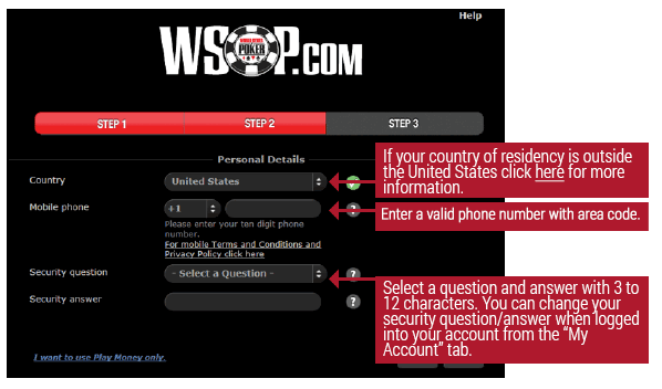 WSOP Registration Step 2